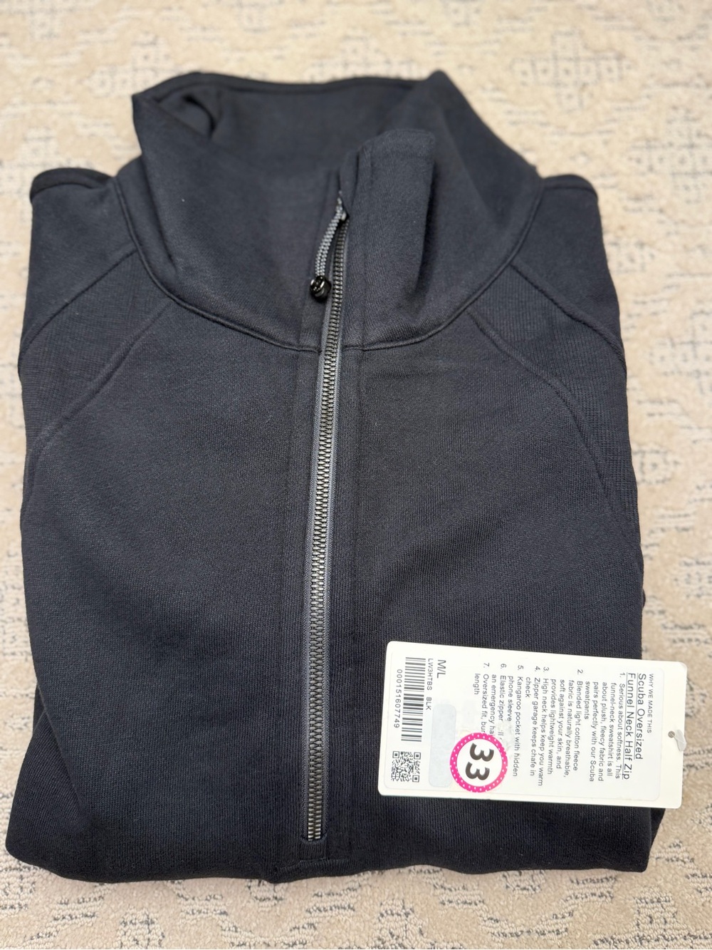 lululemon NWT M/L Black Half-Zip Pullover